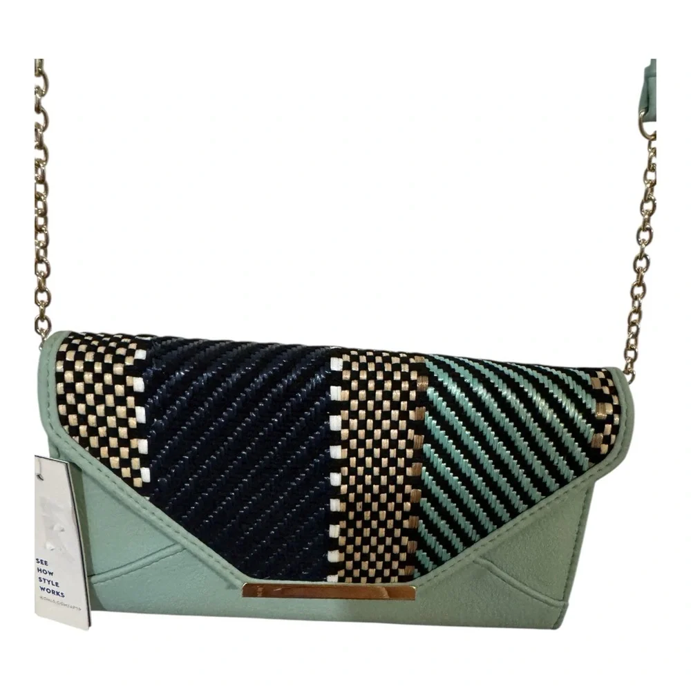 Apt 9 RFID Crossbody Wallet Mint Envelope Clutch NWT Woven Flap - Picture 4 of 6